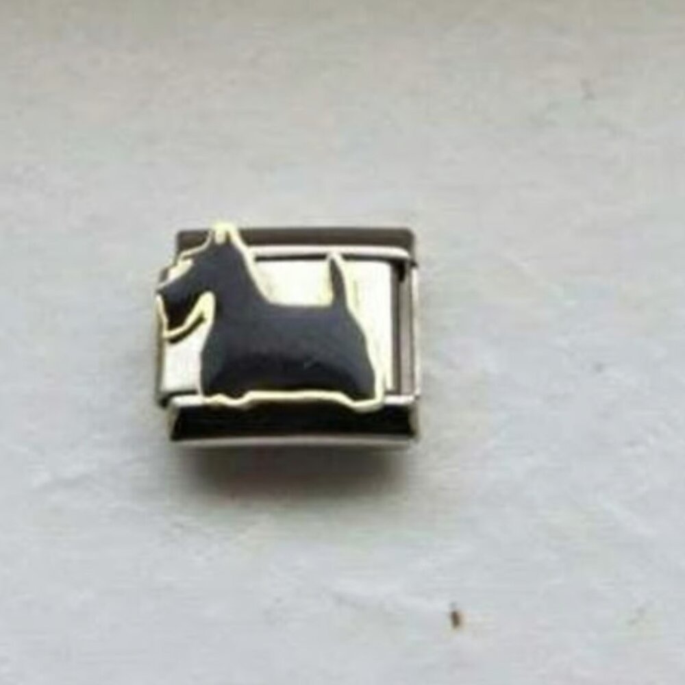Black enamel Scottish Terrier 9mm stainless steel italian charm bracelet link